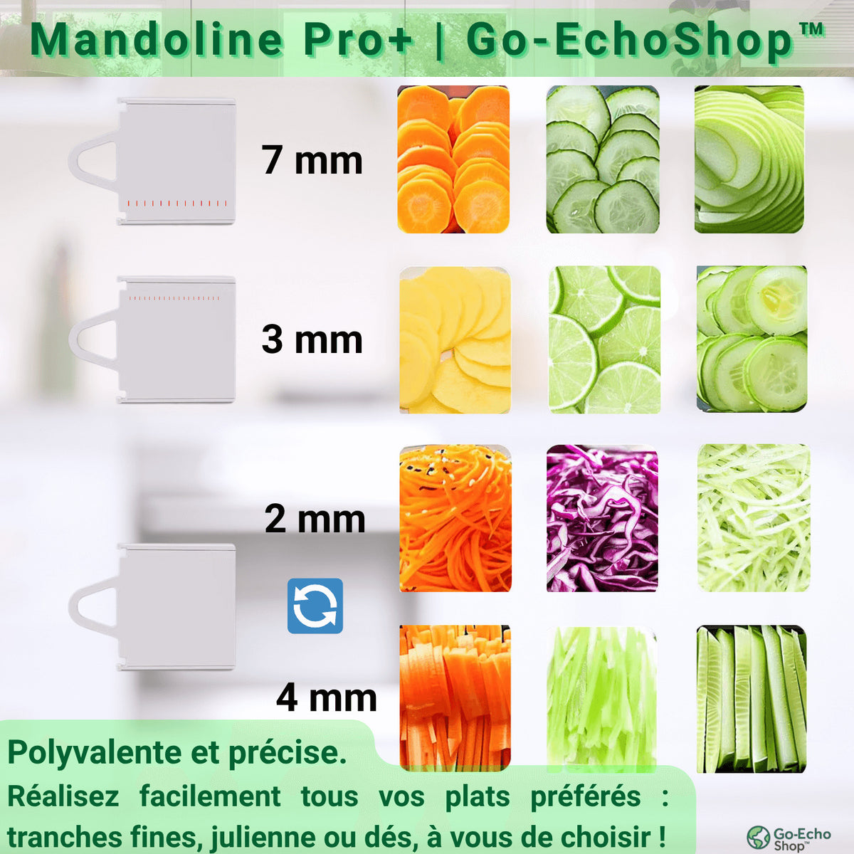 Épaisseur de coupe réglable – mandoline multifonction Pro+™ Go-EchoShop™