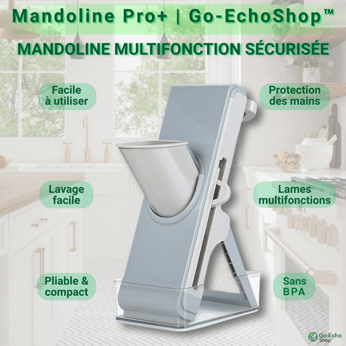 Mandoline multifonction compacte en cuisine – design pratique Go-EchoShop™